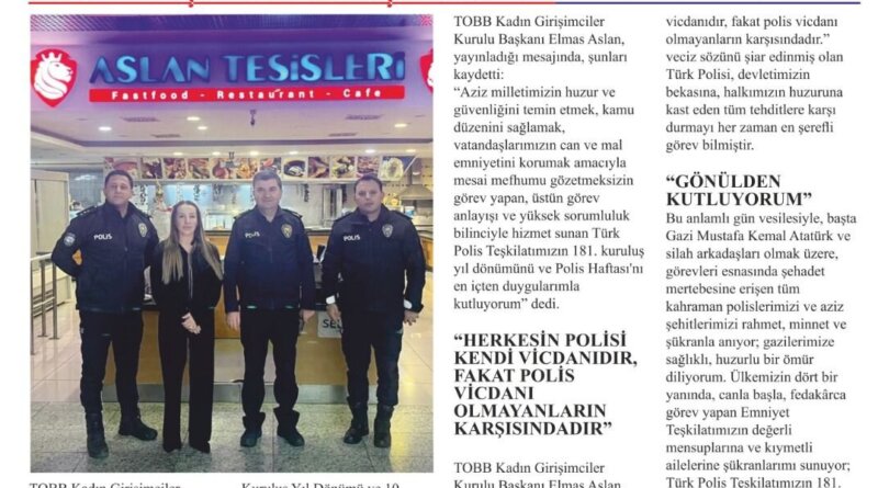 TOBB Kadın Girişimciler Kurulu Başkanı Elmas Aslan Polis Haftası’nı Kutladı